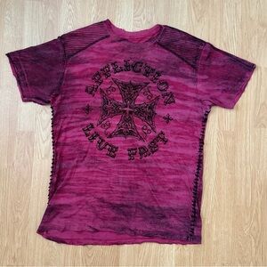 Vintage Affliction Live Fast Red Wash Distressed Graphic T-shirt
